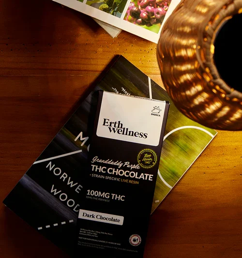 Alternative view of Erth Wellness || Delta 9 THC Chocolate Bar – Granddaddy Purple (Indica) | Live Resin | Dark Chocolate (100mg)