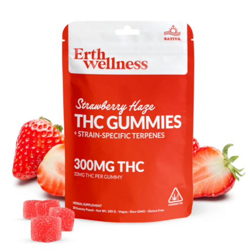 Erth Wellness || Delta 9 THC Gummies – Strawberry Haze (Sativa) | Live Resin (300mg)