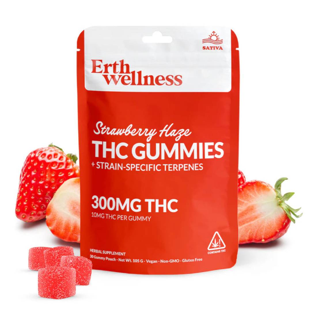 Erth Wellness || Delta 9 THC Gummies – Strawberry Haze (Sativa) | Live Resin (300mg)